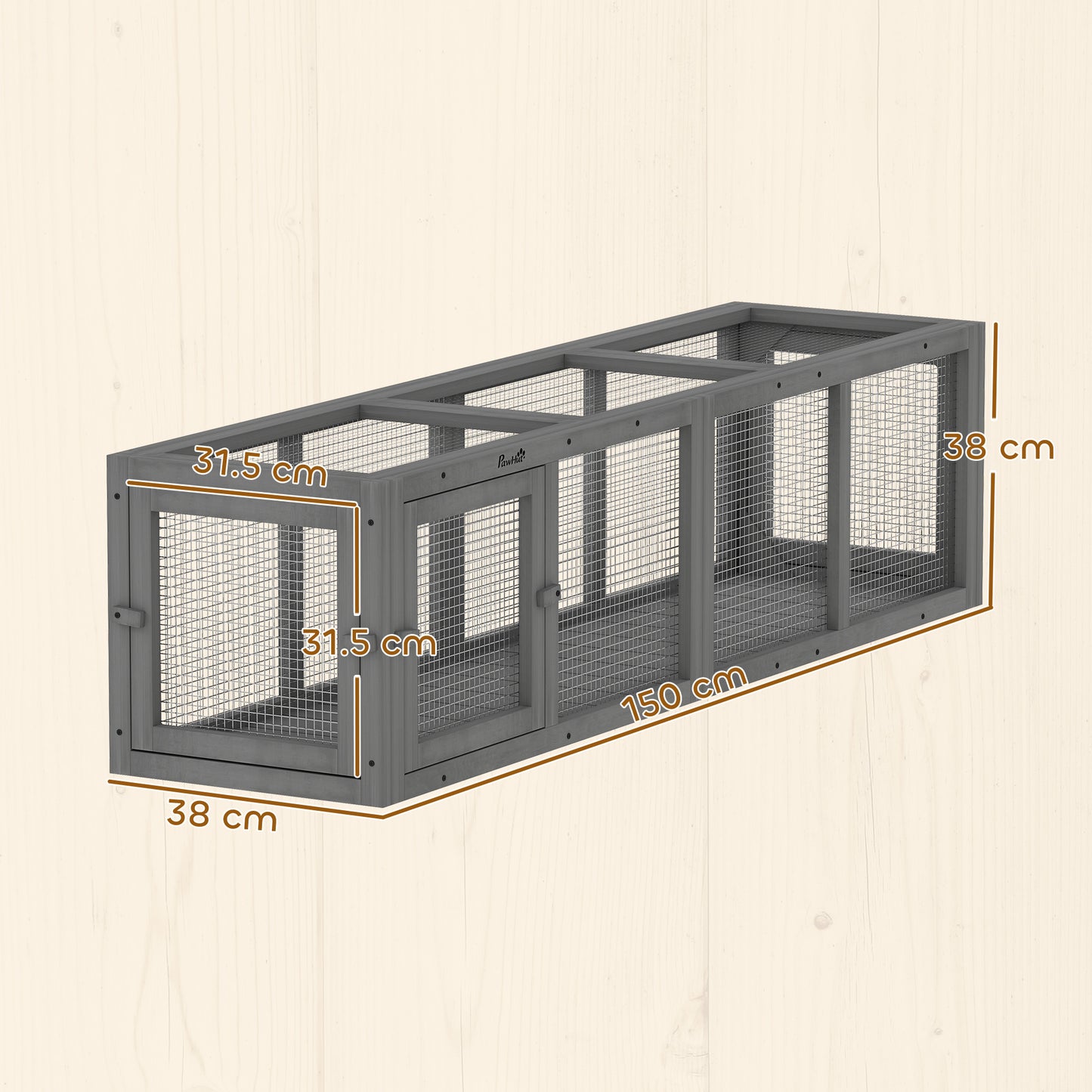 Outdoor Cat Tunnel, Wooden Play Cat Enclosure, Extendable Pet Run with 3 Doors, for Indoor and Outdoor Use, Grey