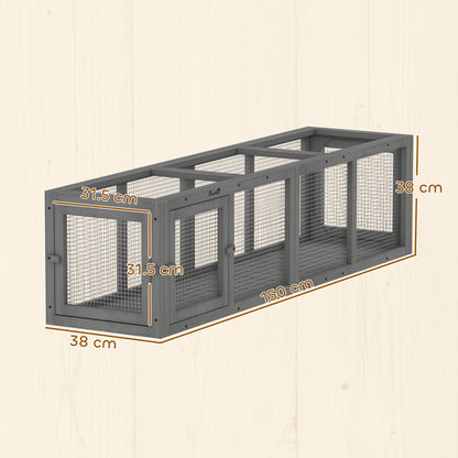 Outdoor Cat Tunnel, Wooden Play Cat Enclosure, Extendable Pet Run with 3 Doors, for Indoor and Outdoor Use, Grey