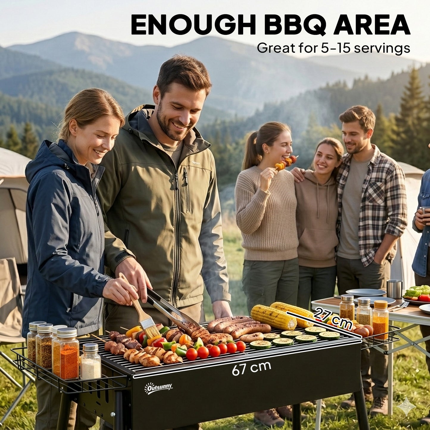 Portable Charcoal BBQ Grill with Seasoning Baskets for Camping Picnic Hiking