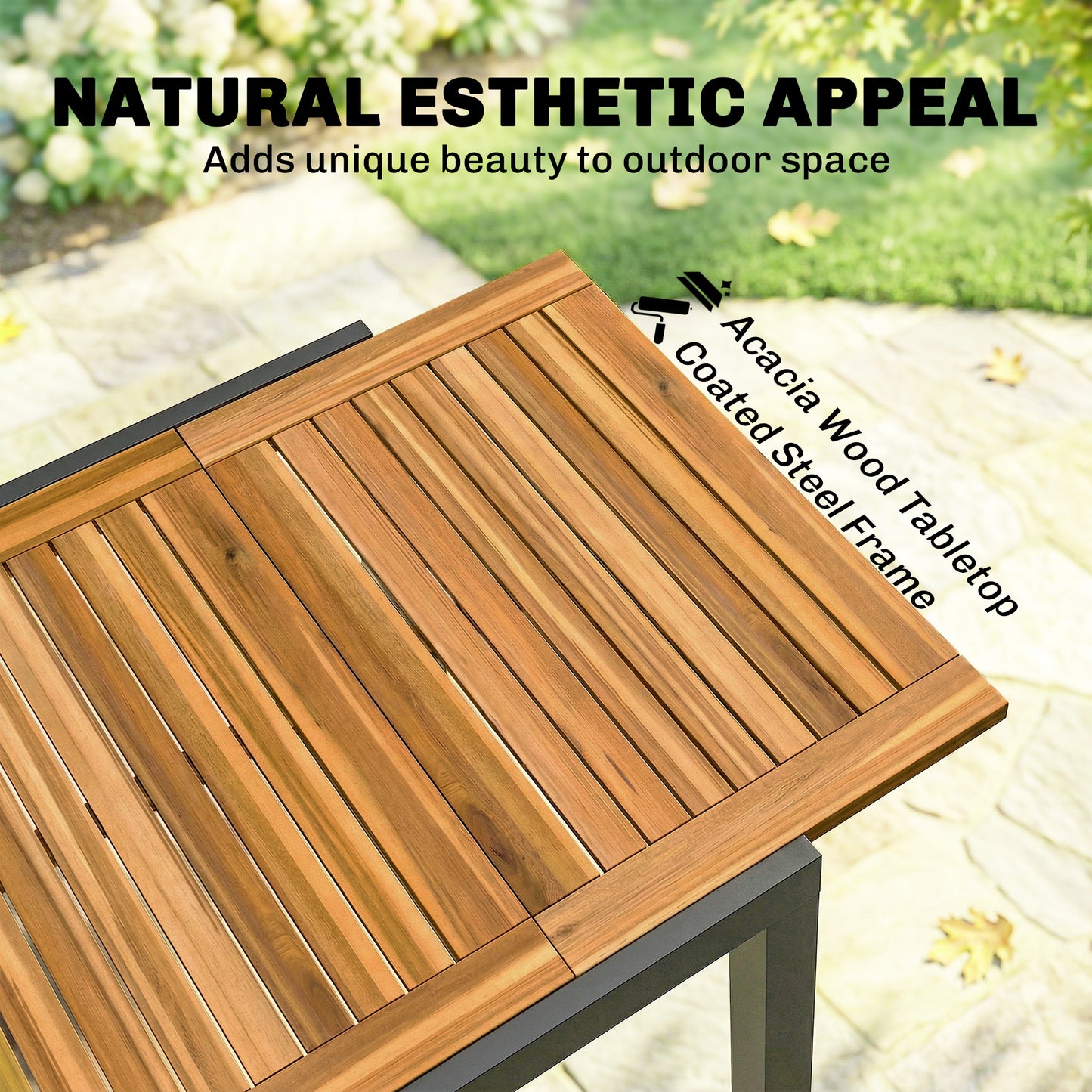 Patio Dining Table Expandable Outdoor Dining Table Acacia Wood Top 80-120 cm Natural and Black