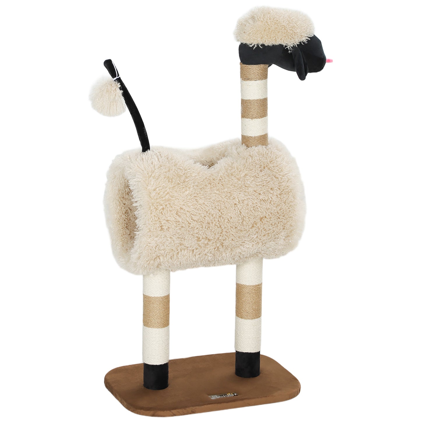 Cat Tree Sheep Design, 98 cm Multi-Level Cat Tower with Scratching Posts, Tunnel & Play Ball, Light Brown