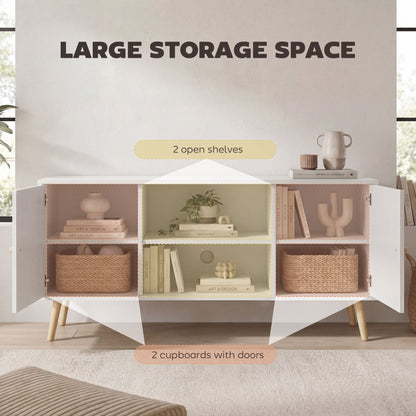 TV Stand Cabinet up to 55 Inches, TV Unit with Storage Shelves and Wood Legs for Living Room, Bedroom, White