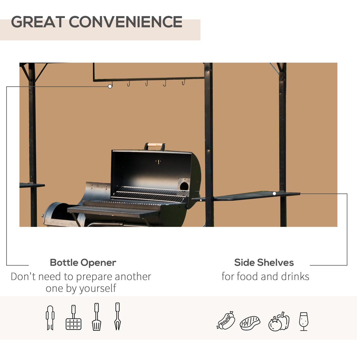 Metal Smoking Gazebo Marquee Garden Patio BBQ Tent Grill Canopy Awning Shelter - Coffee