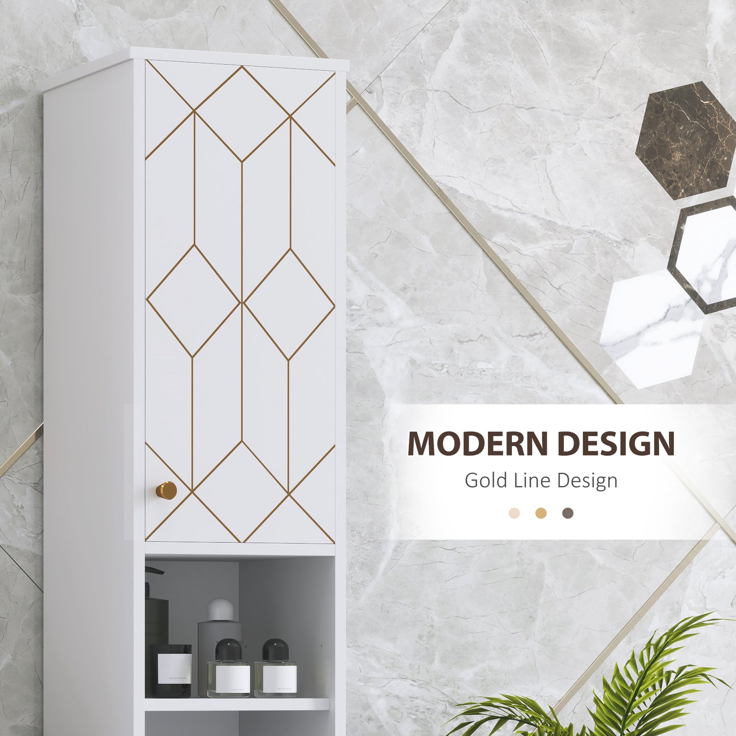 Tall Bathroom Storage Cabinet with Doors, Slim Bathroom Storage Unit with Adjustable Shelves