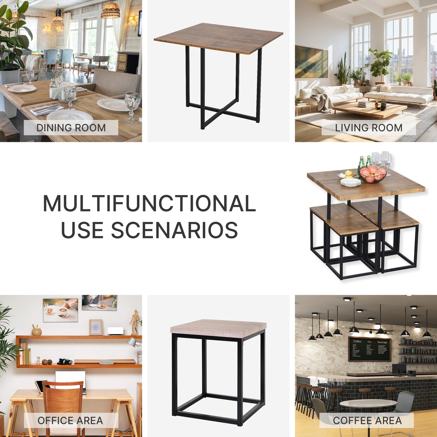 5 Piece Dining Table and Chairs Set 4, Industrial Space Saving Table and Chairs with Metal Frame