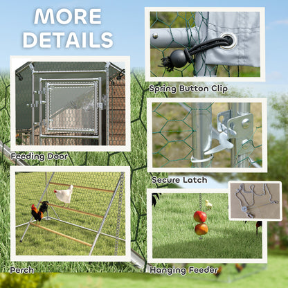Walk-in Chicken Run with Cover, Feeding Door, Hanging Feeder, Perch, for 6-8 Poultry