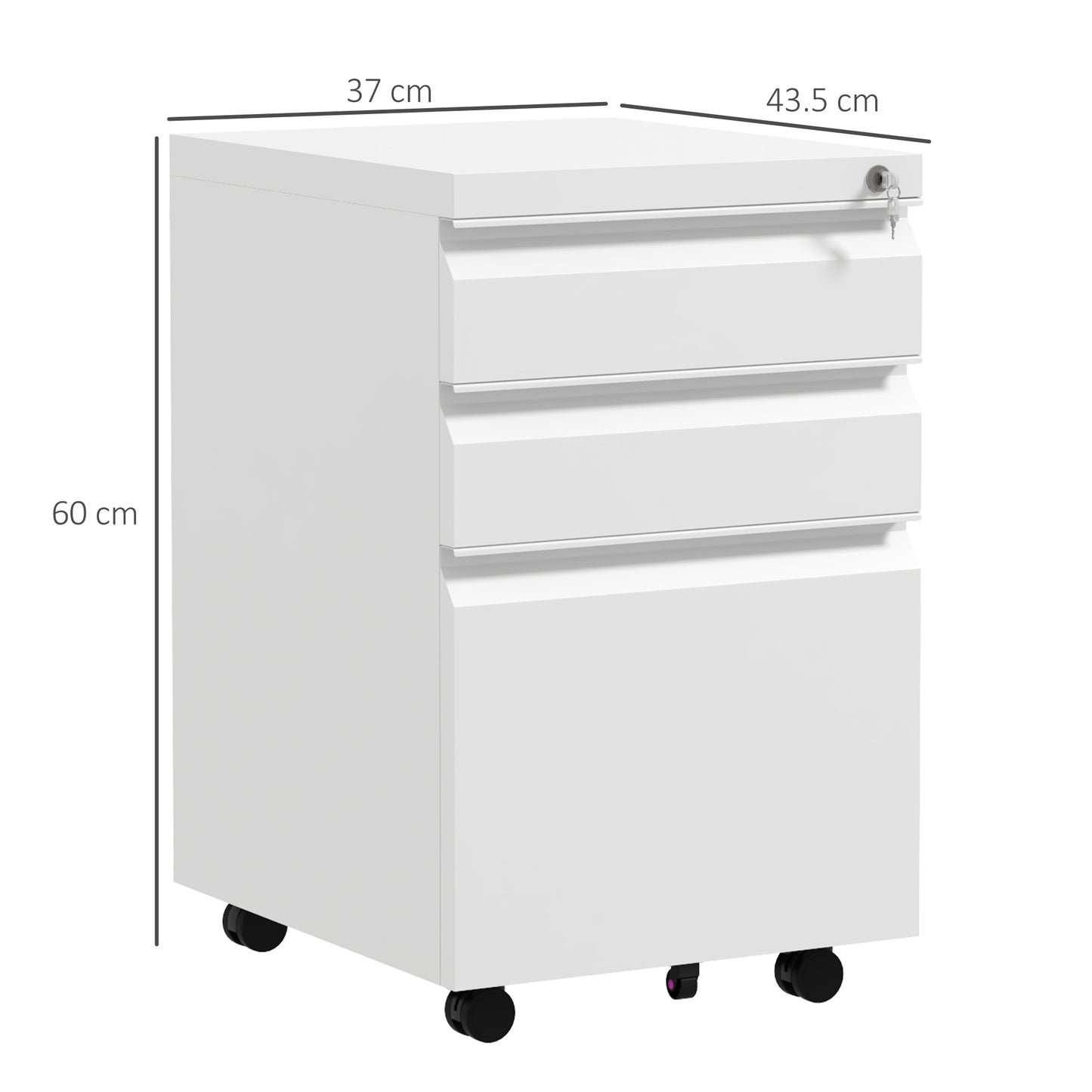3-Drawer Filing Cabinet with Lock, Mobile Steel File Cabinet for A4, Legal and Letter Size, Under Desk Drawers
