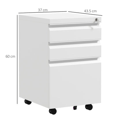 3-Drawer Filing Cabinet with Lock, Mobile Steel File Cabinet for A4, Legal and Letter Size, Under Desk Drawers