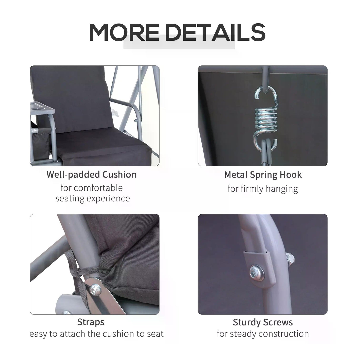 Steel Frame 2-Seater Swing Chair w/ Table Grey