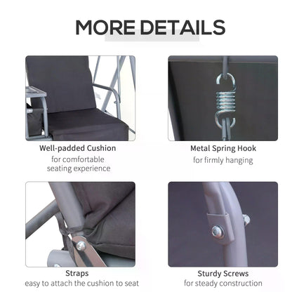Steel Frame 2-Seater Swing Chair w/ Table Grey