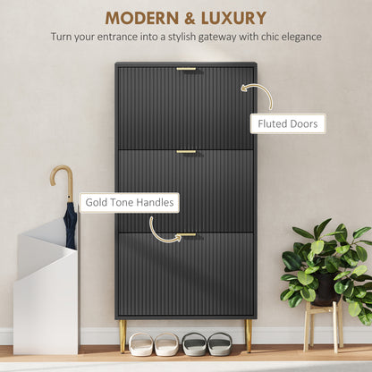 Elegant Three-Drawer Shoe Cabinet - Black