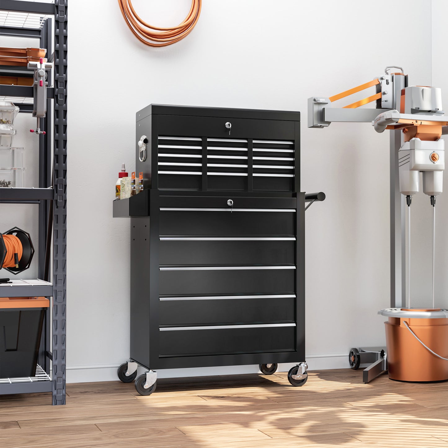 14 Drawer, Two-Part Tool Storage Chest on Wheels - Black