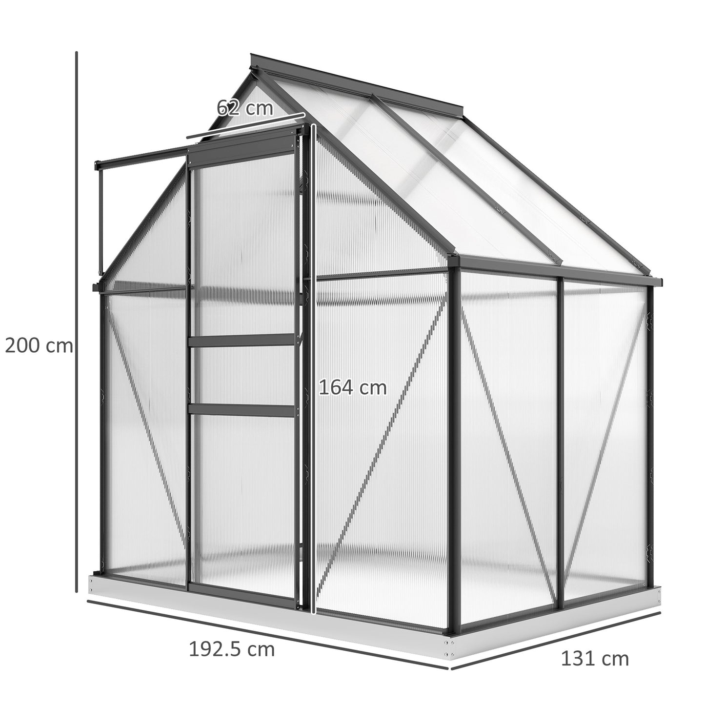 192.5 x 131cm Walk-In Polycarbonate Greenhouse