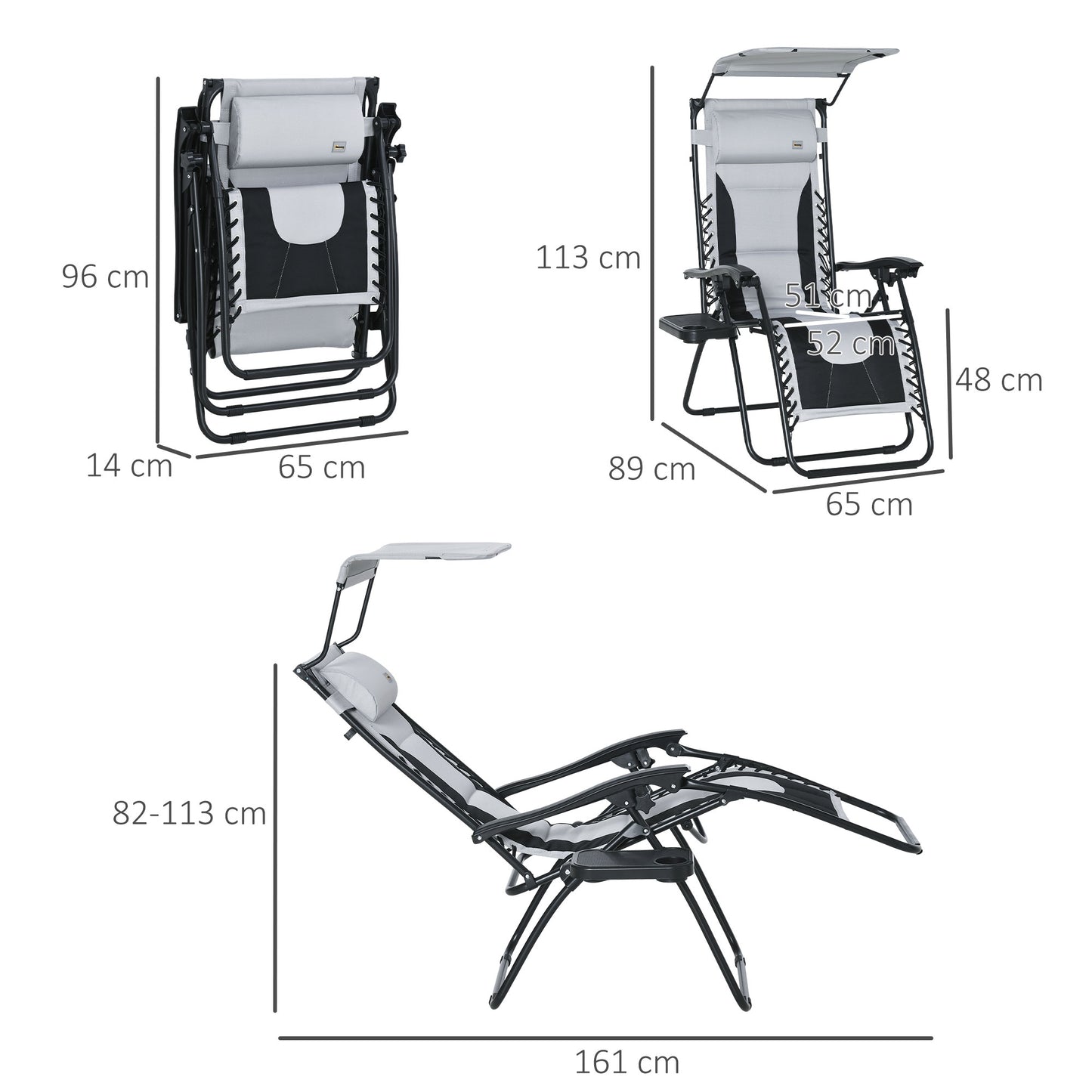 Zero Gravity Lounger Chair, Folding Reclining Patio Chair with Shade Cover, Padded Seat, Cup Holder