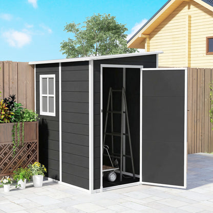 4 x 5FT Garden Storage Shed, Lean to Shed, Lockable Garden Shed with Window, Vent and Plastic Roof, Black