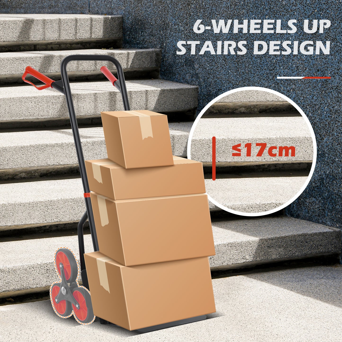 Stair Climbing Hand Truck, Heavy Duty Foldable Trolley on Wheels, Multi-Purpose Sack, Steel Truck Moving Trolley, 120kg, Red