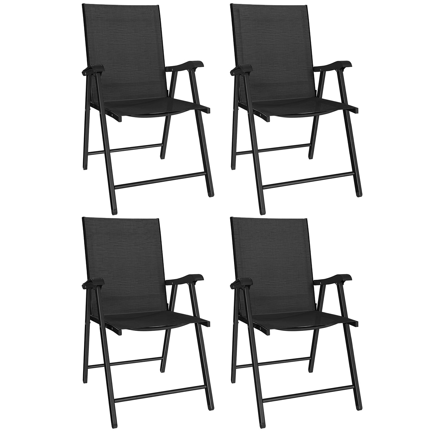 Folding Garden Chairs Set of 4 with High Back, Armrests, Texteline Seat, Black