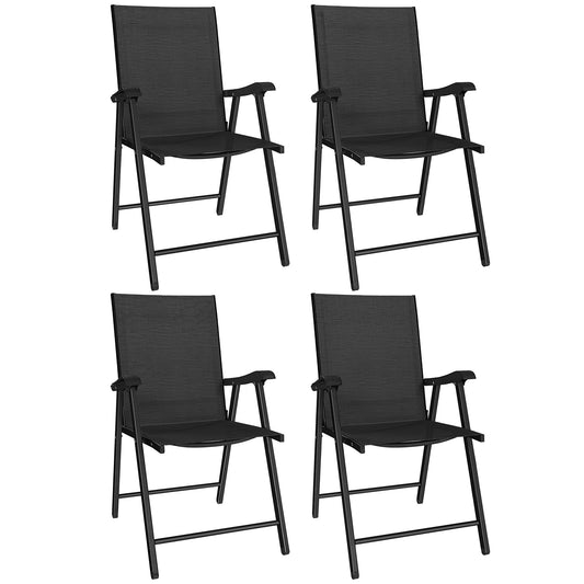 Folding Garden Chairs Set of 4 with High Back, Armrests, Texteline Seat, Black
