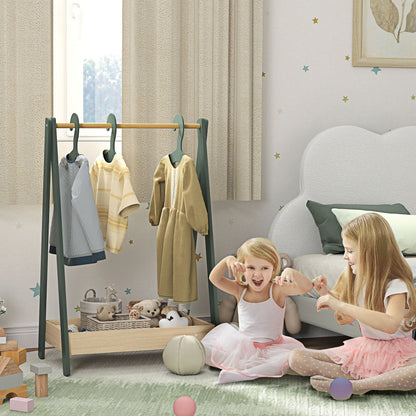 Kids Clothes Rail with 3Hangers, Bottom Storage Shelf for Girls, Boys, Nursery, Bedroom, Green