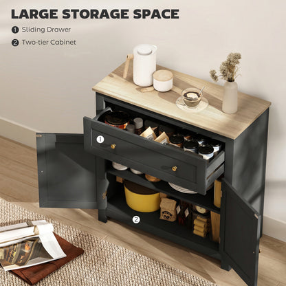Sideboard Storage Cabinet, Modern Kitchen Cupboard with Adjustable Shelf, Drawer and Double Doors, Black