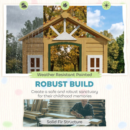 Outdoor Kids Playhouse, Wooden Wendy House with Door, 3 Windows, 2 Flower Boxes for Garden, Indoor Playroom