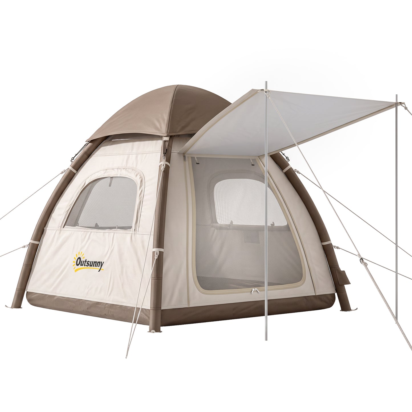 Inflatable Camping Tent with Rainfly, 3 Man Air Tent 3000mm Waterproof Blow Up Tents, Cream