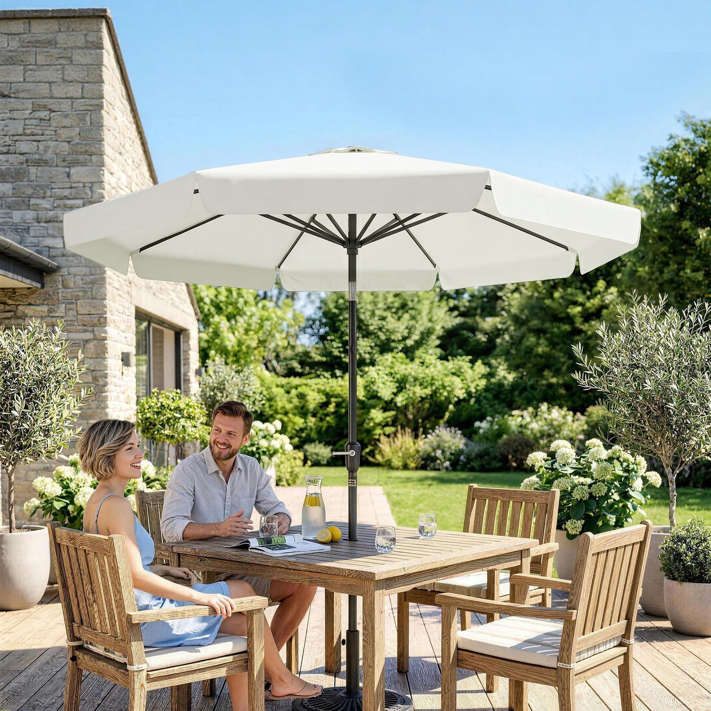 2.7m Patio Parasol Garden Umbrellas with Aluminium Pole, UPF 50+ Outdoor Sun Shade Table Umbrella with Tilt, Crank, 8 Ribs
