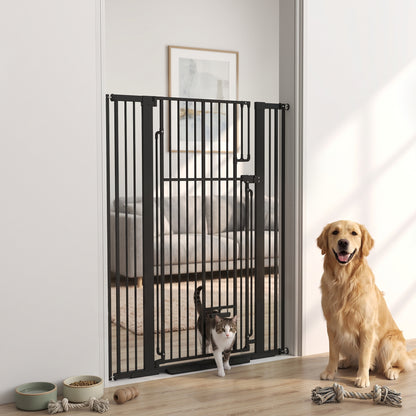 135cm Extra Tall Dog Gate with Cat Door, Fits Openings 81-108 cm Pressure Mounted for Doorways, Hallways, No Drilling