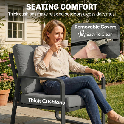 4 Piece Garden Furniture Set, Outdoor Sofa Set with Loveseat, 2 Armchairs, Coffee Table and Cushions