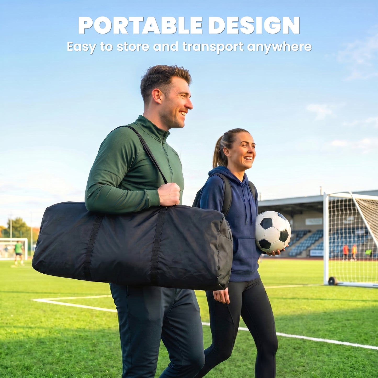 Football Rebounder Net, Portable Kickback Football Rebounder Net with Carry Bag and Ground Stakes