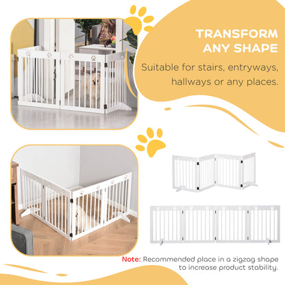 Freestanding Pet Gate 4 Panel Wooden Dog Barrier Folding Safety Fence with Support Feet up to 204cm Long 61cm Tall for Doorwa