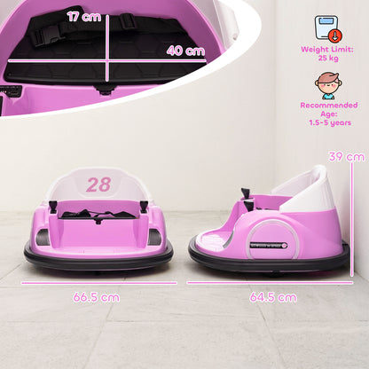 360° Rotation Kids Bumper Car, 12V Waltz Car with Remote Control, Dual Joystick, Music, Lights, Pink
