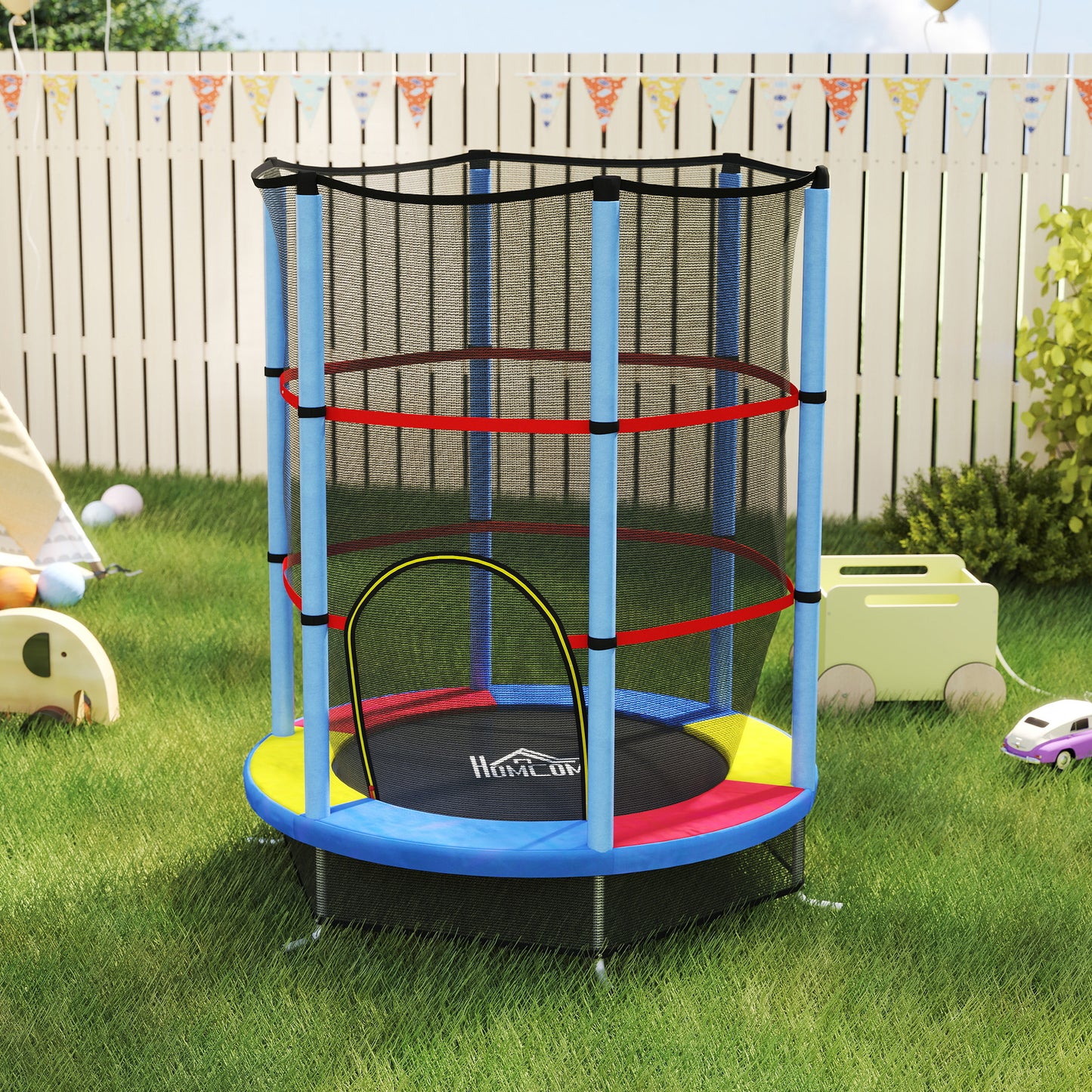 Kids Trampoline, with Enclosure Net, Steel Frame, for Ages 3-6 Years - MultiColoured
