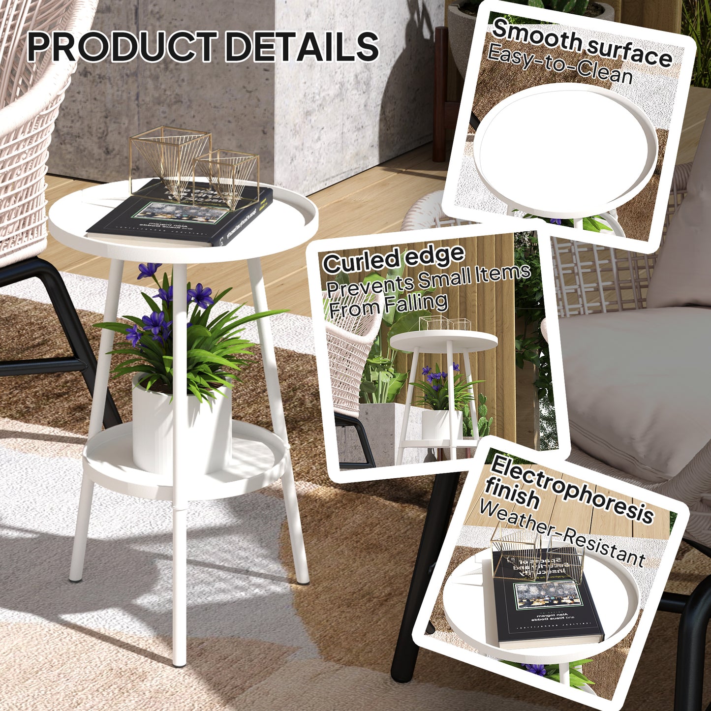 Two-Tier Metal Garden Table - White