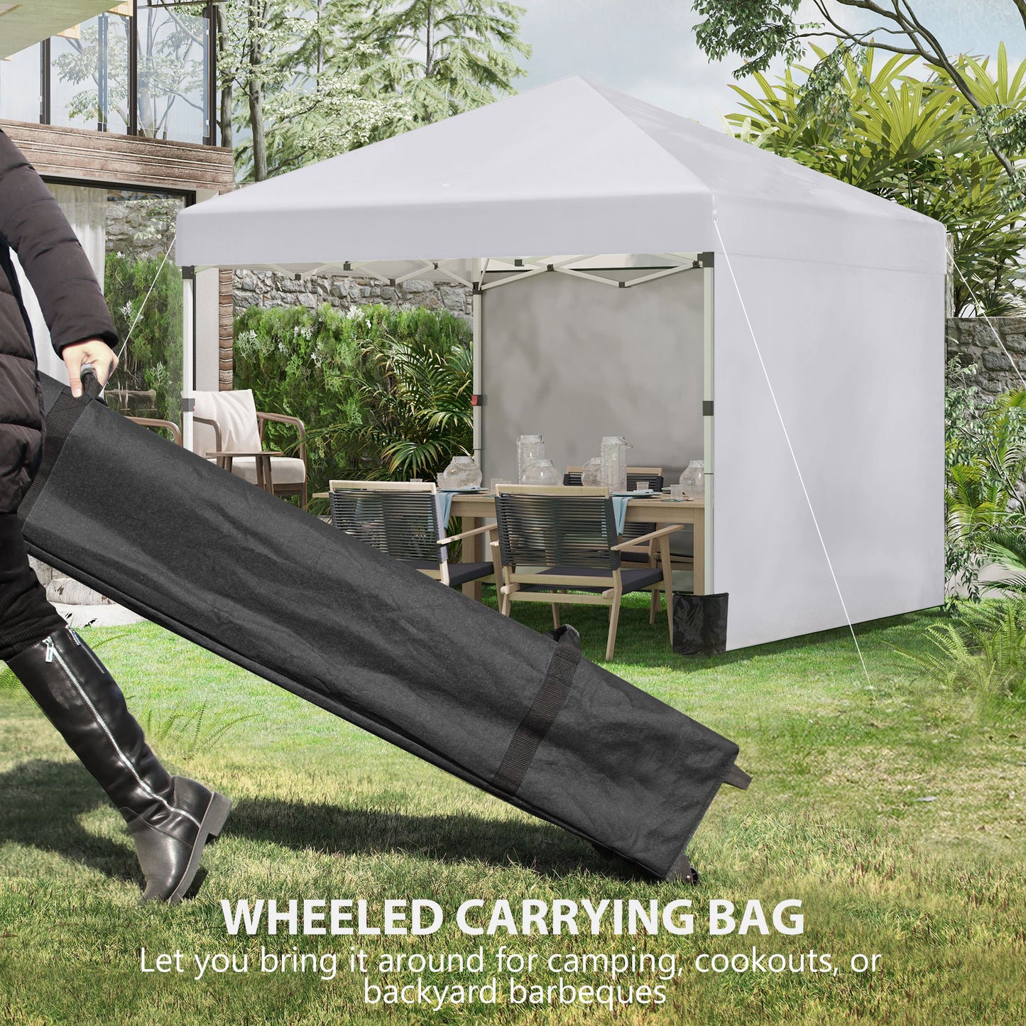 3 x 3 (M) Pop Up Gazebo, UPF 30+ with 2 Sidewalls, Leg Weight Bags and Wheeled Bag