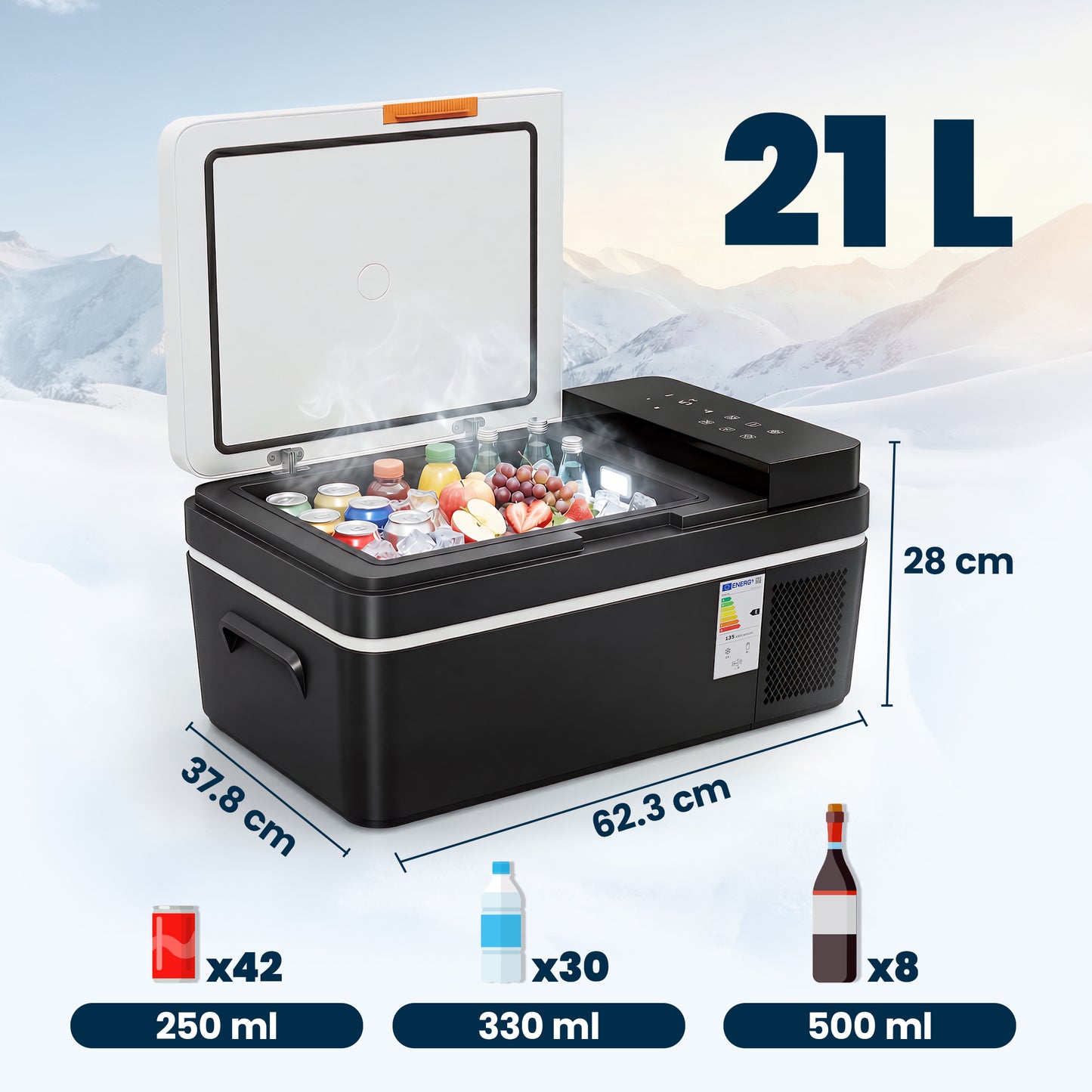 20L Compressor Car Fridge Freezer, Camping Refrigerator with App Control, 12/24V DC and 100-240V AC