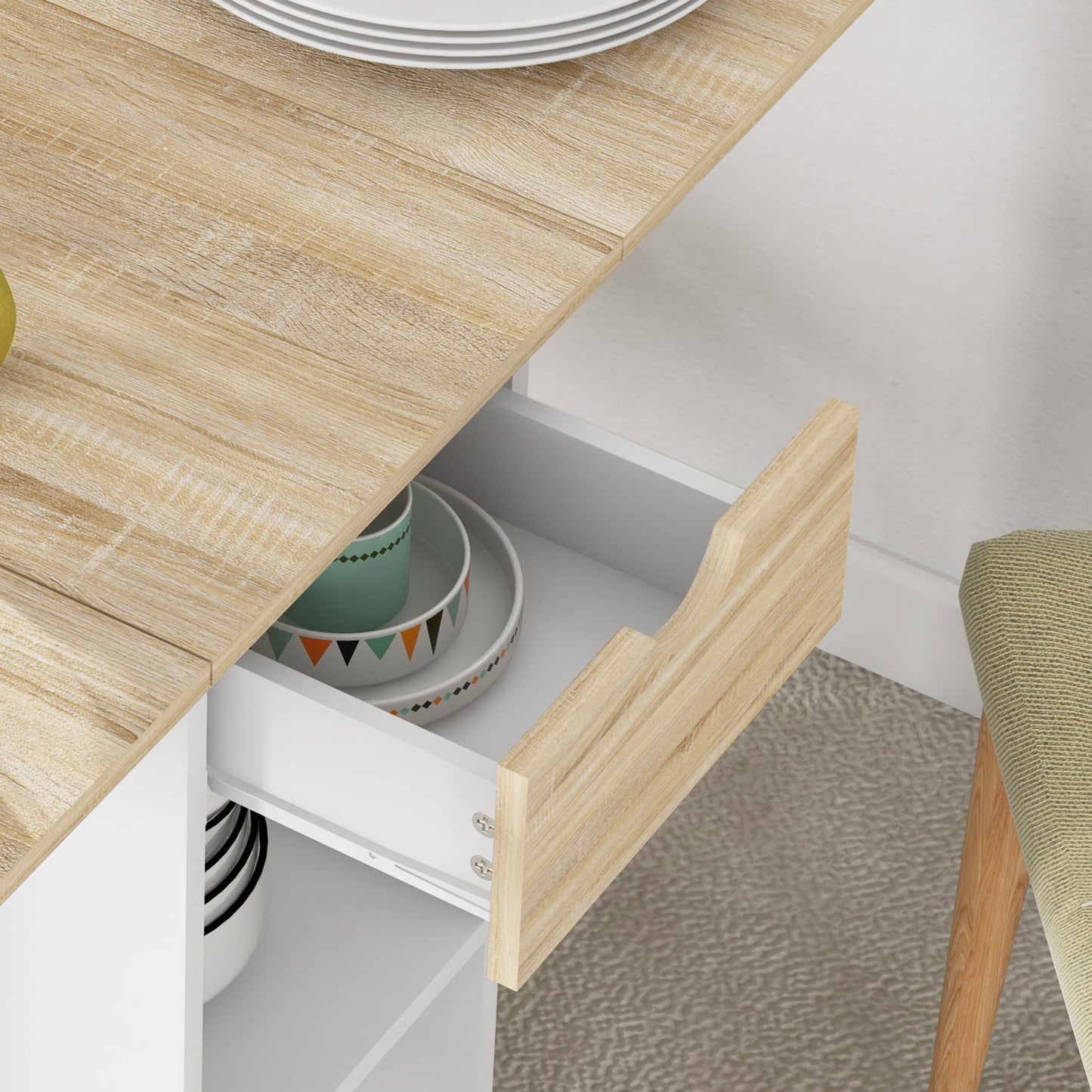 Folding Dining Table, Drop Leaf Table for Small Spaces, Foldable Table with Drawer and Storage Shelves for Kitchen