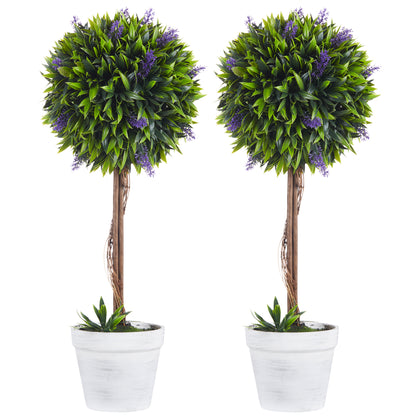 Set of 2 Decorative Artificial Plants Ball Trees with Lavender Flowers in Pot Fake Plants for Home Indoor Outdoor Decor