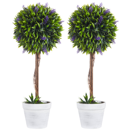 Set of 2 Decorative Artificial Plants Ball Trees with Lavender Flowers in Pot Fake Plants for Home Indoor Outdoor Decor