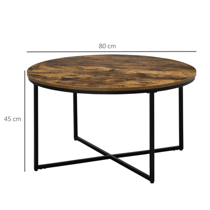 Round Coffee Table, Industrial Side Table with Metal Frame, Large Coffee Tables for Living Room, Bedroom, Rustic Brown