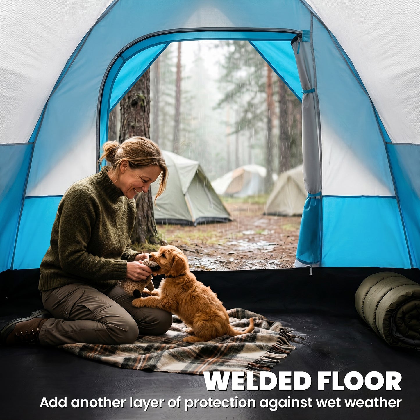 5 Man Camping Tent, Large Tunnel Tent, Water Resistant Hiking Shelter with Groundsheet and Carry Bag, Light Blue