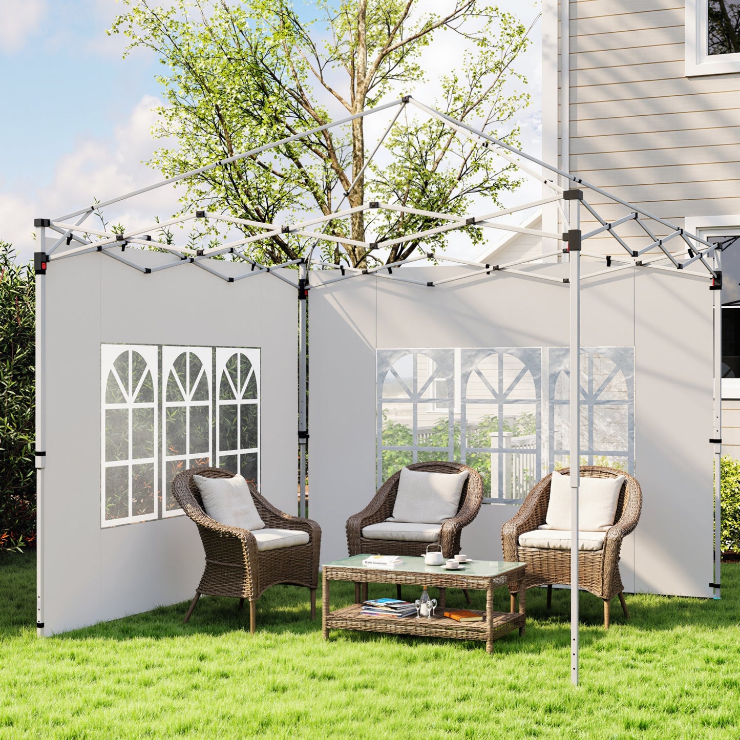 Gazebo Side Panels, Sides Replacement with Window for 3x3(m) or 3x4m Pop Up Gazebo, 2 Pack, White