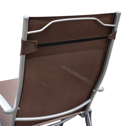Sun Lounger Steel Frame Outdoor Folding Chaise Texteline Lounge Chair Recliner with Headrest & 7 Levels Adjustable Backrest