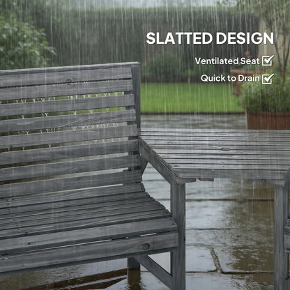 Wooden Garden Furniture Set with Parasol Hole, 1 Chair, 1 Bench and Detachable Table, Grey Embossed Finish