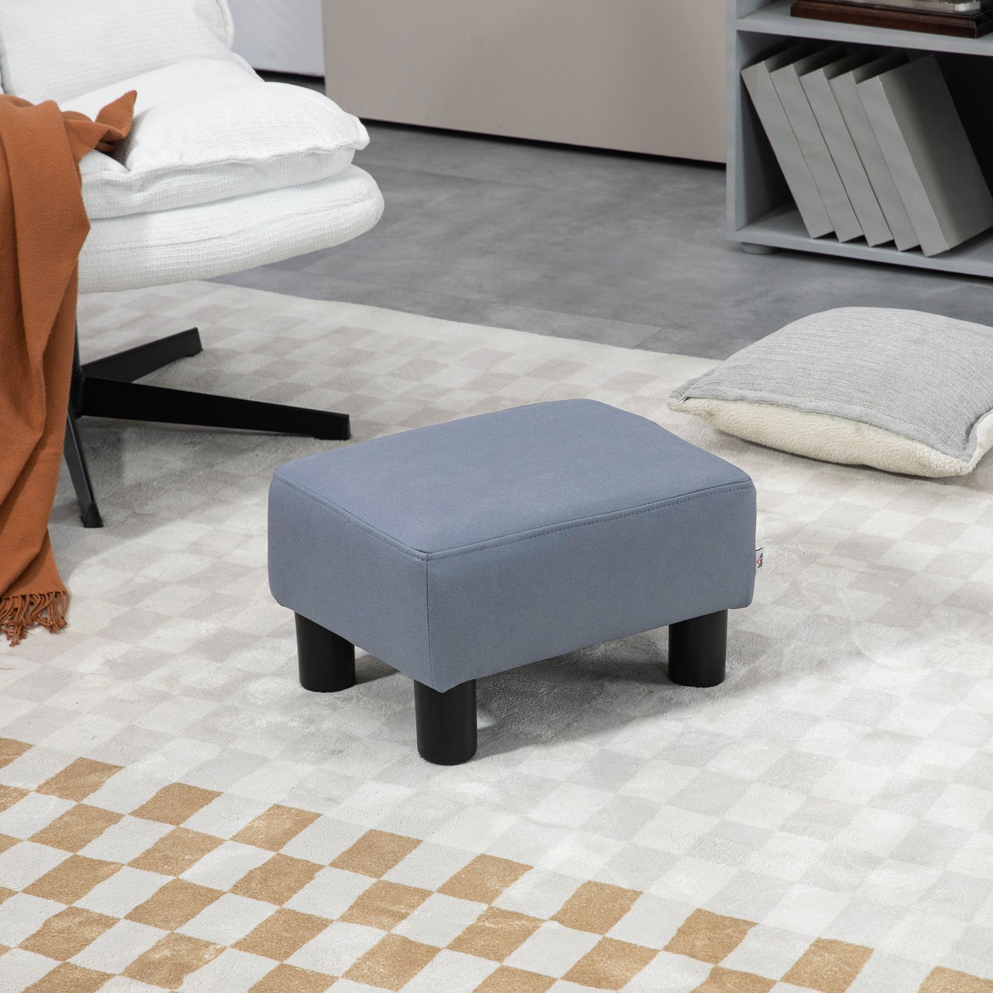 Microfiber Cloth Footstool, Small Foot Rest, Rectangle Sofa Stool for Bedroom Living Room, Grey