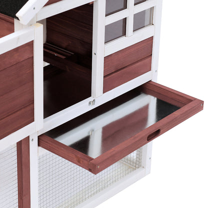 Rabbit Hutch Outdoor Wooden Guinea Pig Hutch Rabbit Run Bunny Cage Small Animal House Pull-Out Tray, Brown, 124 x 63 x 93 cm