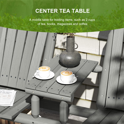 Wood Patio Chair Bench 2 Seats w/ Centre Coffee Table, Garden Bench, Grey