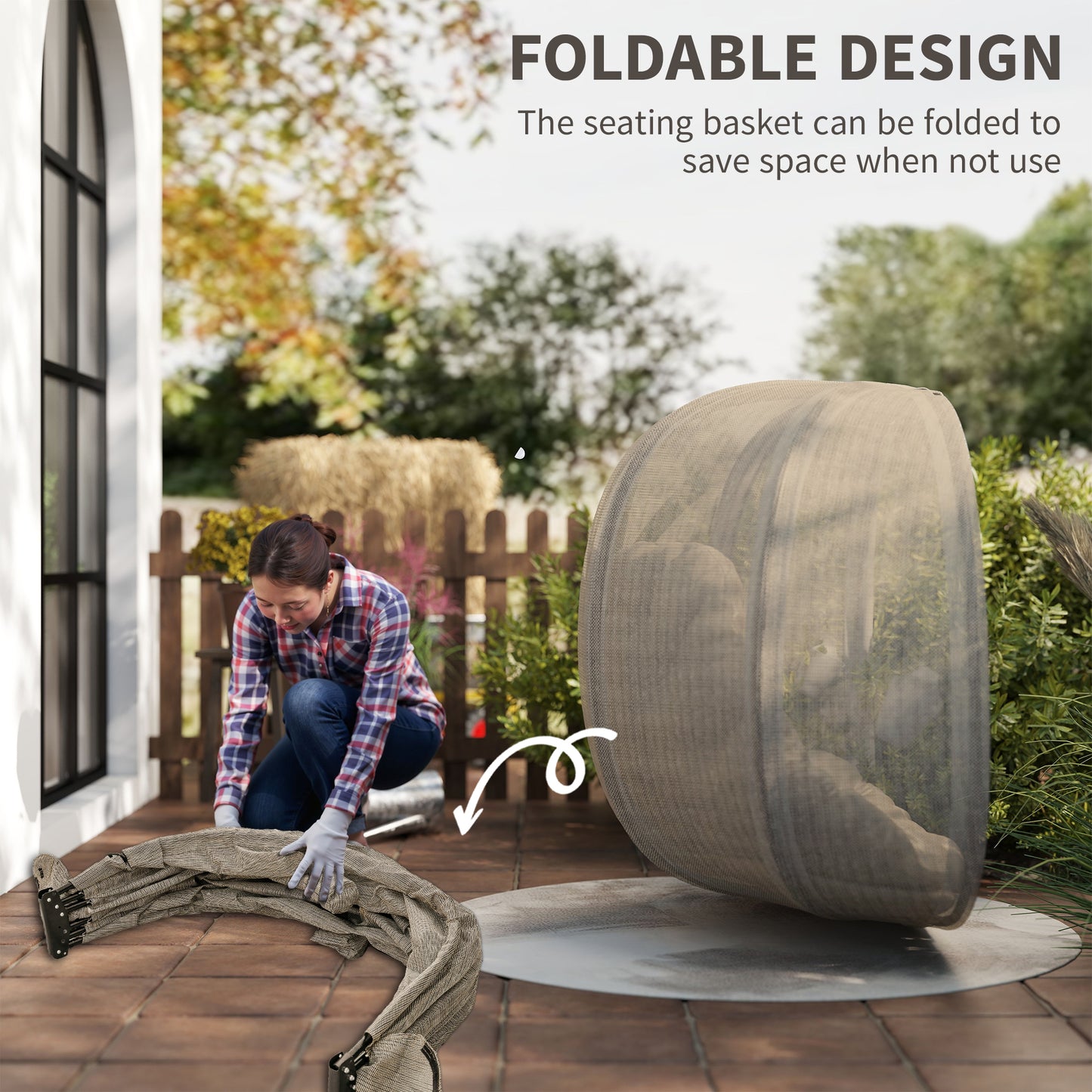 Double Hanging Egg Chair 2 Seaters Texteline Swing Hammock Chair with Stand, Cushion and Folding Design
