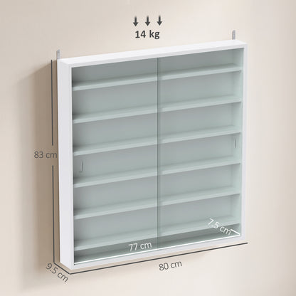Six Shelf Display Cabinet, with Glass Doors - White
