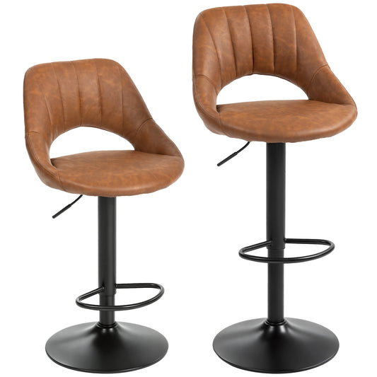 Bar Stools Set of 2, PU Leather Swivel Barstools with Backrest and Footrest for Kitchen, Counter, Breakfast Bar, Brown